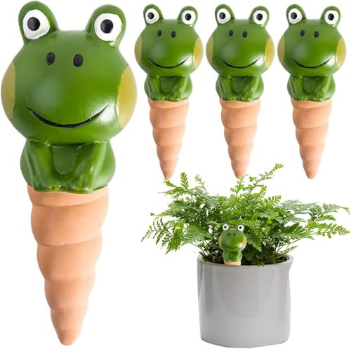 4PCS Terracotta Self Watering Spikes, Frog Shaped Plant Watering Globes, Slow Release Self Watering Planter Insert, Self Watering Globes for Outdoor and Indoor Plants
