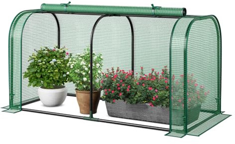HOMASIS Serra da Giardino con Porta Avvolgibile a Cerniera, Serra da Balcone in PE e Struttura in Metallo, Copertura per Orto Rialzato per Protezione Piante, 118 x 55 x 60 cm (Verde)