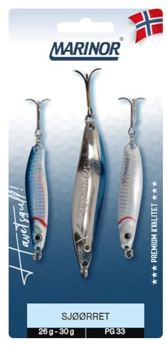 MARINOR Meerforellen-Köder-Set, 3 Stück, 26-30g, VMC-Haken, Silber/Blau/Weiß, Blinker, Mefo-Blinker, Küstenblinker