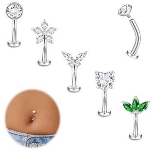 MILACOLATO Belly Button Bars Gold Silver Surgical Steel Belly Bars 14G Internally Threaded Floating Navel Piercing Jewelry 10/12/14mm Short Belly Bar Heart Butterfly Flat Back Belly Button Piercing-A