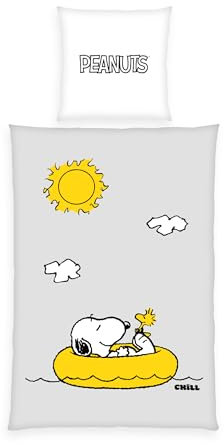 Herding Peanuts Bettwäsche. Kissenbezug ca. 80x80 cm. Bettbezug ca. 135x200 cm. mit Reißverschluss. 100% Polyester. Mikrofaser, Grau