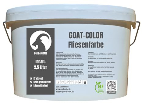 GOAT Fliesenfarbe Matt 2,5 Liter – Weiß – Fliesenlack für Wandfliesen – Kratzfest & deckend – Ideal für Küche & Bad