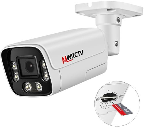 MWRCTV 8MP POE Security Camera 4K POE IP Bullet Camera 2.8mm 110°Wide Angle Lens,AI Human/Vehicle Detection,2 Way Talk,Color Night Vision,Up to 512GB MicroSD Card,Full Metal Case,24/7 Recording(White)
