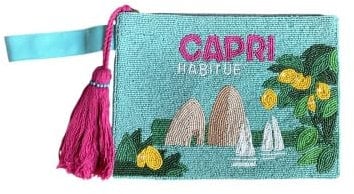 Saint Barth Pouch Pearl, pochette con perline Capri Habitué, verde menta, Verde menta