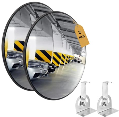 SOONHUA Verkehrsspiegel Ø30cm Konvex Weitwinkel Spiegel | 2er Set konvexe Weitwinkelspiegel für Garage und Ausfahrt. Reduziert tote Winkel und verbessert die Sicht