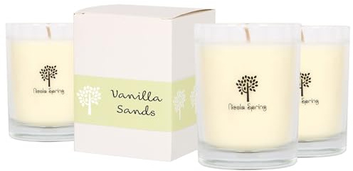 Nicola Spring Soy Wax Scented Candles 160g - Pack of 3 – Vanilla Sands Fragrance - 28 Hour Burn Time Eco-Friendly Jar Candle for Relaxation, Aromatherapy, Luxury Gifting & Home Décor