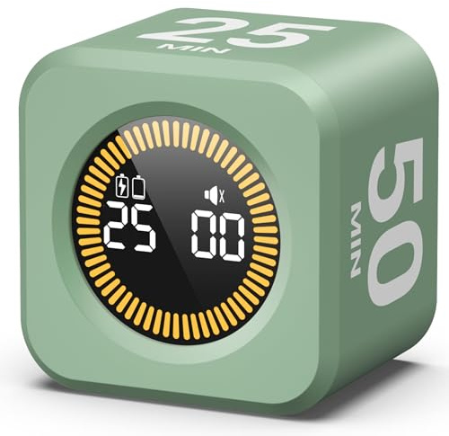 KADAMS Pomodoro Cube Minuteur visuel productivité – 5/10/25/50 min Compte à rebours rotatif (vert)