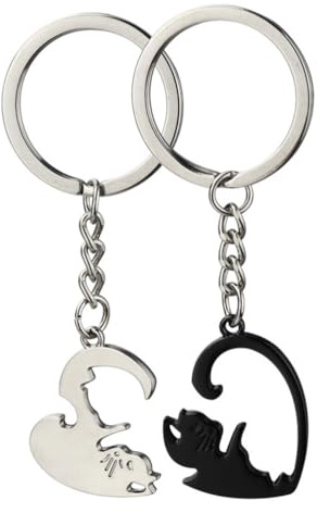 Ensemble de 2 porte-clés pendentifs chat pour couple, cadeau en forme de cœur pour les meilleurs amis