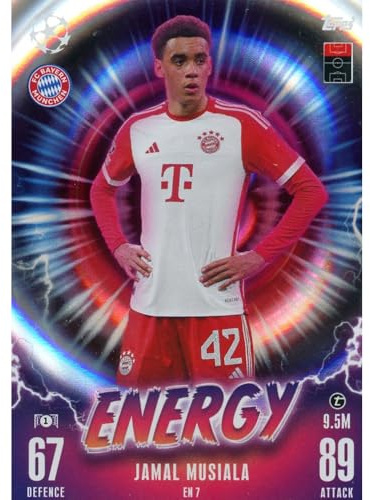 Bundle mit Topps Match Attax Champions League 2023/2024 - Trading Cards,Sammelkarten, Fußball Einzelkarte, Spezial Karte (EN 7 - Jamal Musiala - Energy)