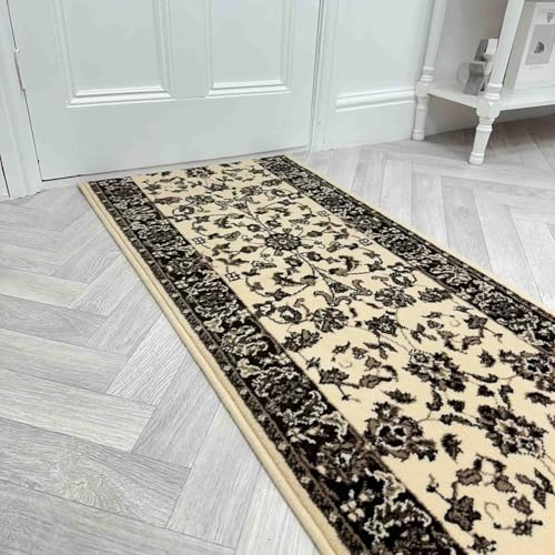 runrug Soft & Luxurious Hallway Runner Rug - Comfortable Carpet for Hall, Kitchen & Corridor - Multiple Sizes - Stain-Resistant, Dirt-Resistant - 270cm x 70cm - 9mm Thick - Traditional, Ivory