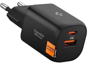 Spigen ArcStation Essential 35W Caricatore USB C a 2 Porte Rapido [Compatto & Caricatore PPS] Mini Spina USB C PD/QC 3.0, Compatibile con iPhone 17/16/15 Pro Max Air, Galaxy S25, Pixel 10/9/8 - Nero