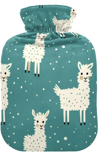Teal Playful Lama Süße Wärmflasche mit weichem Bezug, 2L warme Kompresse für Bauchwärmer, Bauchwärmer, Bauchwärmer