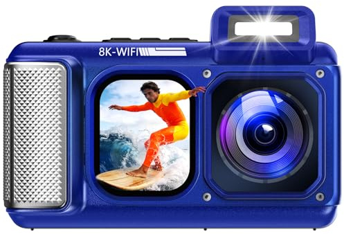 Maxmango V08 Pro 49FT Macchina Fotografica Subacquea - 8K 90MP WiFi Macchina Fotografica Digitale, 2.8'' Touchscreen Robusta Antipolvere Antiurto per Snorkeling, 64GB Fotocamera Digitale, Blu