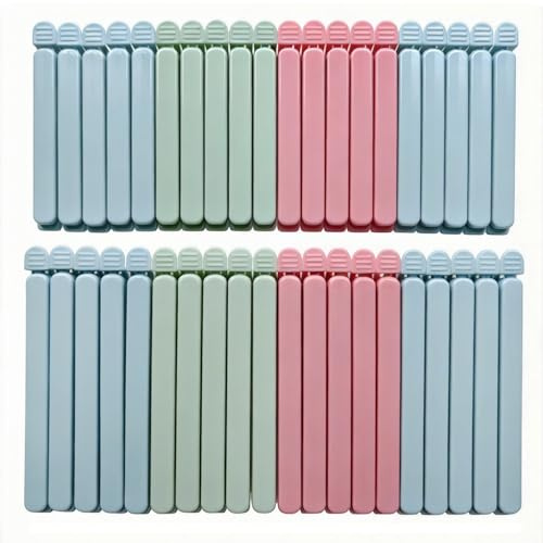 Unolnue 40 Pcs Food Bag Sealing Clips - 2 Sizes (4.72 in & 6.10 in) Airtight Chip Clips, Ideal for Kitchen, Snack & Cereal Storage, 3 Assorted Colors
