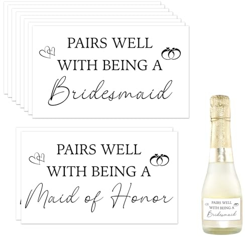 10pcs Bridesmaid Proposal Mini Champagne Labels, Pairs Well with Being A Maid of Honor & Bridesmaid Proposal Decal Stickers for Bridal Shower Bachelorette Party Personalised Supplies