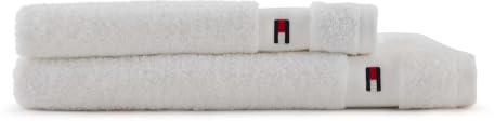 Tommy Hilfiger - Set mit 2 Handtüchern, White (Weiß), Frottee, 520 g/m², 100% gekämmte Baumwolle, Jacquardborte und Stickerei, weich und saugfähig, 60 x 110 cm