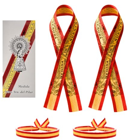 RA RETAIL AMZ Cinta Virgen del Pilar Original – Medida Virgen del Pilar Tradicional de Protección – Pulsera Virgen del Pilar Ajustable – Incluye Regalo de Pulsera Bandera España – Hecha en España