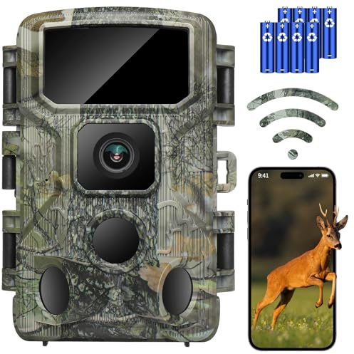 KJK Wildkamera mit Handyübertragung APP, 4K 64MP HD WLAN Bluetooth, Wildkamera mit Bewegungsmelder Nachtsicht, 0.1s Auslöser, IP67 Wasserdicht, 130° Weitwinkel