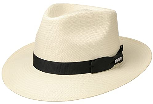Stetson Telida Toyo Bogarthut Damen/Herren - Sonnenhut aus Toyo-Stroh - Strohhut mit Futterband - Fedora mit Ripsband - Sommerhut in Bogart-Form Frühjahr/Sommer Natur XXL (62-63 cm)
