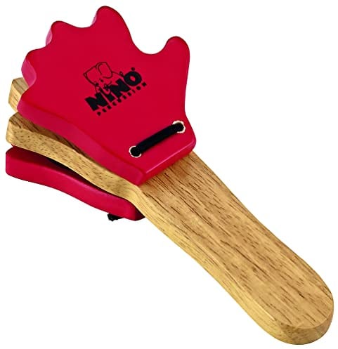 Nino Percussion Wood Hand Castanet - Musikinstrument für Kinder ab 3 Jahren - Siam Eiche, Natur und Rot (NINO585)