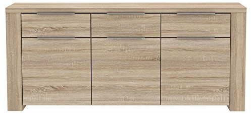FORTE Calpe Kommode mit 3 Türen und 3 Schubladen, Holzwerkstoff, Sonoma Eiche Dekor, 188.8 x 50.3 x 82.8 cm
