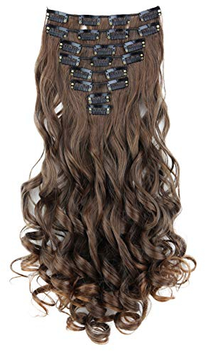 CAISHA XL 45cm CLIP IN EXTENSIONS Klara 7 Teile Set Haarverlängerung Voluminös Gelockt Braun Mix CE9-1