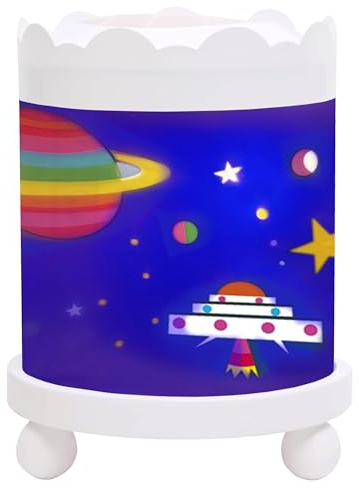 Trousselier L'Espace – Nachtlicht – Zauberkarussell – ideales Geschenk für Kinder – Cartoon – beruhigendes Licht – Farbe Holz weiß – Leuchtmittel 12 V 10 W enthalten – EU-Stecker
