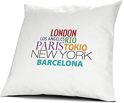 printplanet Kopfkissen Barcelona, Kissen mit Füllung, Famous Cities of The World, 40 cm, 100% Baumwolle, Städtekissen, Souvenir, Geschenkidee