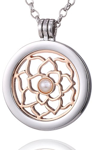 Morella Damen Halskette 70 cm Edelstahl und Anhänger mit Coin Blume Lotus Rosegold in Schmuckbeutel