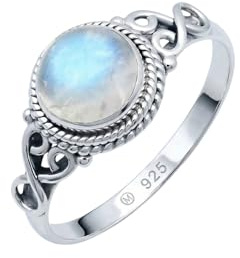 mantraroma Damen Silberring Mondstein 925 – Cabochon Edelstein Ring Vintage Design