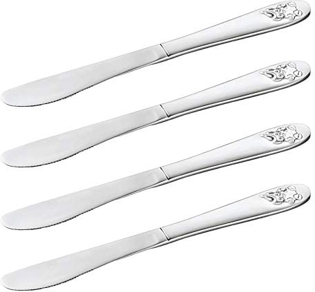 4 Coltello per Bambini/Coltello per Bambini in Acciaio Cromato Motivo: Orso Posate per Bambini, Colore: Cromo/Argento di Viva per la casa # 38499#