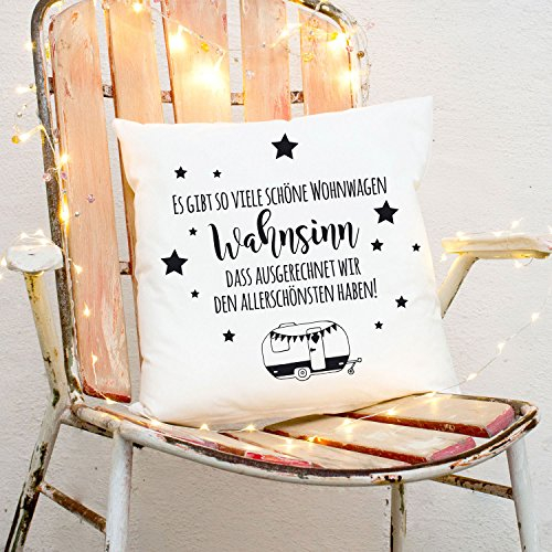 ilka parey wandtattoo-welt® Kissen Wohnwagen Sterne & Spruch Dekokissen Zierkissen Bedruckt mit Zitat Motto Slogan Wahnsinn ks169