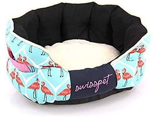 SwissPet Hundebett/Katzenbett Flamingo Komfortabler Schlafplatz für Hunde & Katzen, mit Flamingo-Muster, Größe S - türkis