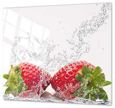 Tabla de cocina de vidrio templado - Tabla de cortar de cristal resistente – Cubre Vitro Decorativo – UNA PIEZA (60 x 52 cm) o DOS PIEZAS (30 x 52 cm); D07 Frutas y verduras: Fresa 30