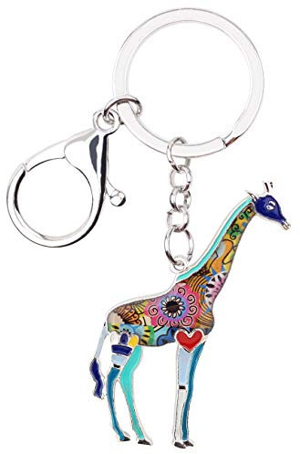 WEVENI Alliage Coloré Girafe Porte-clés Accessoires Bijoux Émail Cadeaux pour les Femme Filles Sac Portefeuille Voiture Charms (Bleu)