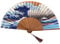 1SourceTek Kanagawa Sea Waves Landscape Folding Hand Held Fan 8.27(21cm) with Fabric Sleeve for Protection For Gifts and Wall Decoration - Japanese Retro Style