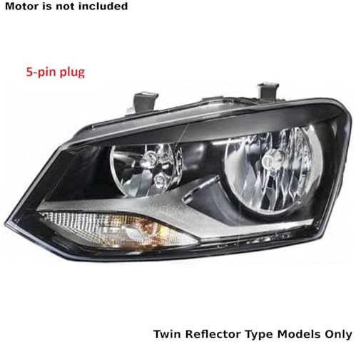 TVP Trade Vehicle Parts.co.uk Compatible With Headlight Headlamp Black & Chrome Twin Reflector Left Side N/S Polo 2009-2014