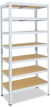 shelfplaza® 230x100x45cm HOME Schwerlastregal weiß/Metallregal mit 7 Böden/Kellerregal Metall, Garagenregal, Werkstattregal oder Regal Lagerregal/Steckregal Metall mit 125kg Tragkraft