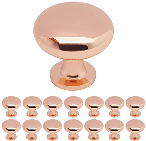Probrico 15 Pieces Rose Gold Solid Cabinet Knobs Dresser Door Knob Cupboard Knob Mushroom Wardrobe Pull Diameter 30mm