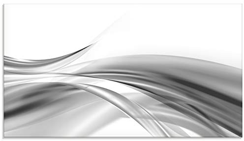 ARTLAND Spritzschutz Küchenrückwand Küche Herd Glas mit Motiv 90x50 cm Design Rückwand Bad Modern Abstrakt Kunst Welle Grau S7KX