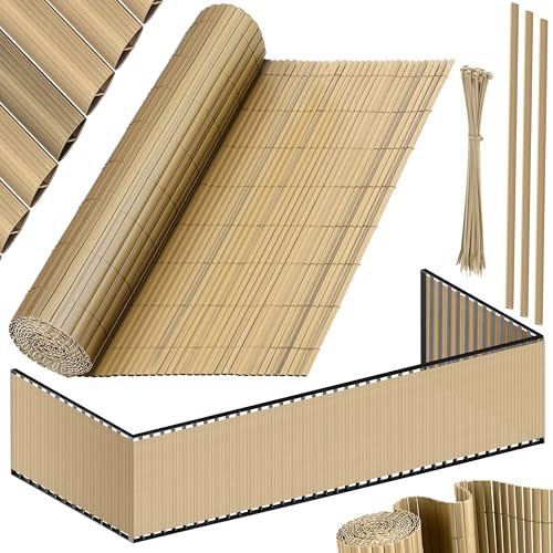KESSER® Pare-Vue en PVC de Clôture Pare-Vue Revêtement de Balcon Paravent Lames renforcées résistantes aux intempéries, pour Jardin, Balcon, avec Attaches-câbles, Bambou,120 x 400 cm