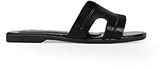 BOSANOVA Sandalias Planas Estilo Pala compuestas por una Tira Ancha Decorativa en el Empeine con Aperturas Laterales. Sin Cierre. Calzado para Mujer Negro 39