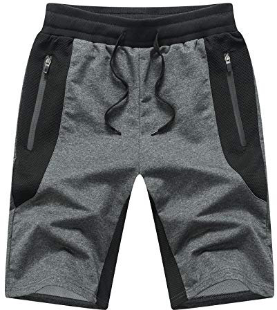 Tansozer Short Sport Homme Coton Court Ete Running Jogging Stretch Fitness Tennis Avec Poche Gris S