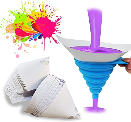 Embudos De Filtro, 100 Piezas Papel Filtro De Pintura, Coladores De Papel De Pintura, con Embudo De Silicona, para Pintura En Aerosol Automotriz, Pintura Artística, Filtro De Aceite De Cocina