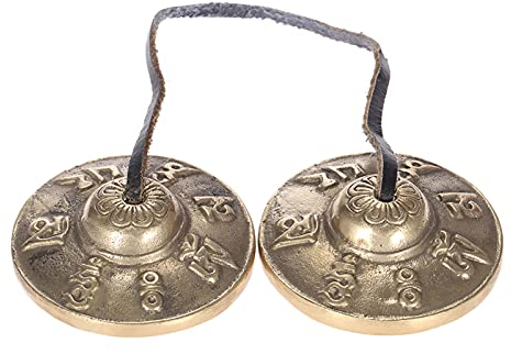 Btuty Cymbale tibétaine de méditation Tingsha fabriquée à la main avec symboles porte-bonheur bouddhistes de 6,5 cm