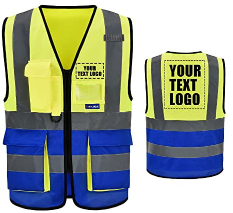 AYKRM 21 Farben Personalisierte bedruckbare Warnweste aufdruck mit Text oder mehrfarbigem Logo und Mehreren Taschen, Warnschutz Arbeitsweste Sicherheitsweste mit bedruckbare