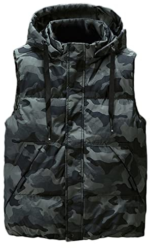 Icegrey Doudoune sans Manche Gilet pour Homme, Vert camouflage, L