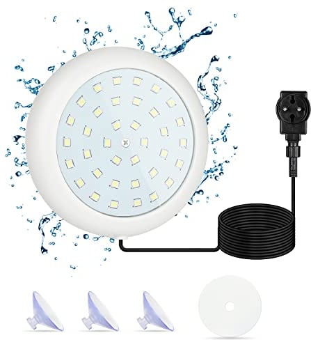 KWODE LED Poolbeleuchtung Unterwasser für Aufstellpool, 10W kalte weiße Unterwasser LED Licht Magnet mit 36 LED Perlen, für Frame Pool Stahlwandpool Aquarium Badewanne, IP68 Wasserdicht, 7m Kabel