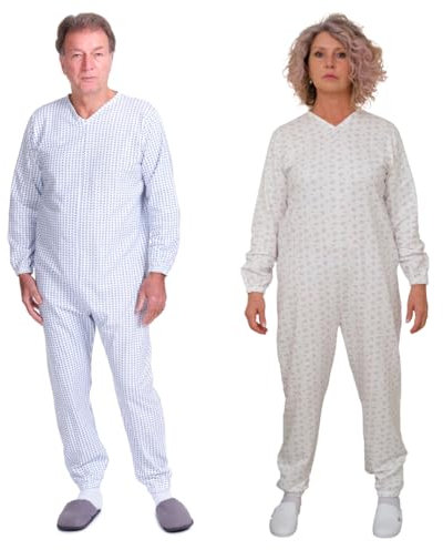 FERRUCCI COMFORT Einteiliger Fleece-Pyjama mit Verschluss auf der Rückseite, 9012-F, Für ältere Menschen, Inkontinenz und Alzheimer, Winter (Frau, M)
