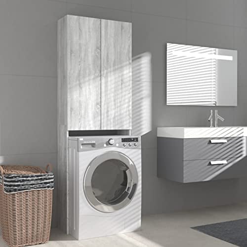 Tidyard Mueble para Lavadora, Mueble para baño, Estante para Inodoro, superestructura para Lavadora, Mueble para baño, Mueble para Lavadora, Mueble Alto para baño,Gris Sonoma 64x25,5x190 cm